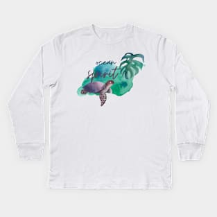 Ocean Spirit Watercolour Turtle Palm Kids Long Sleeve T-Shirt